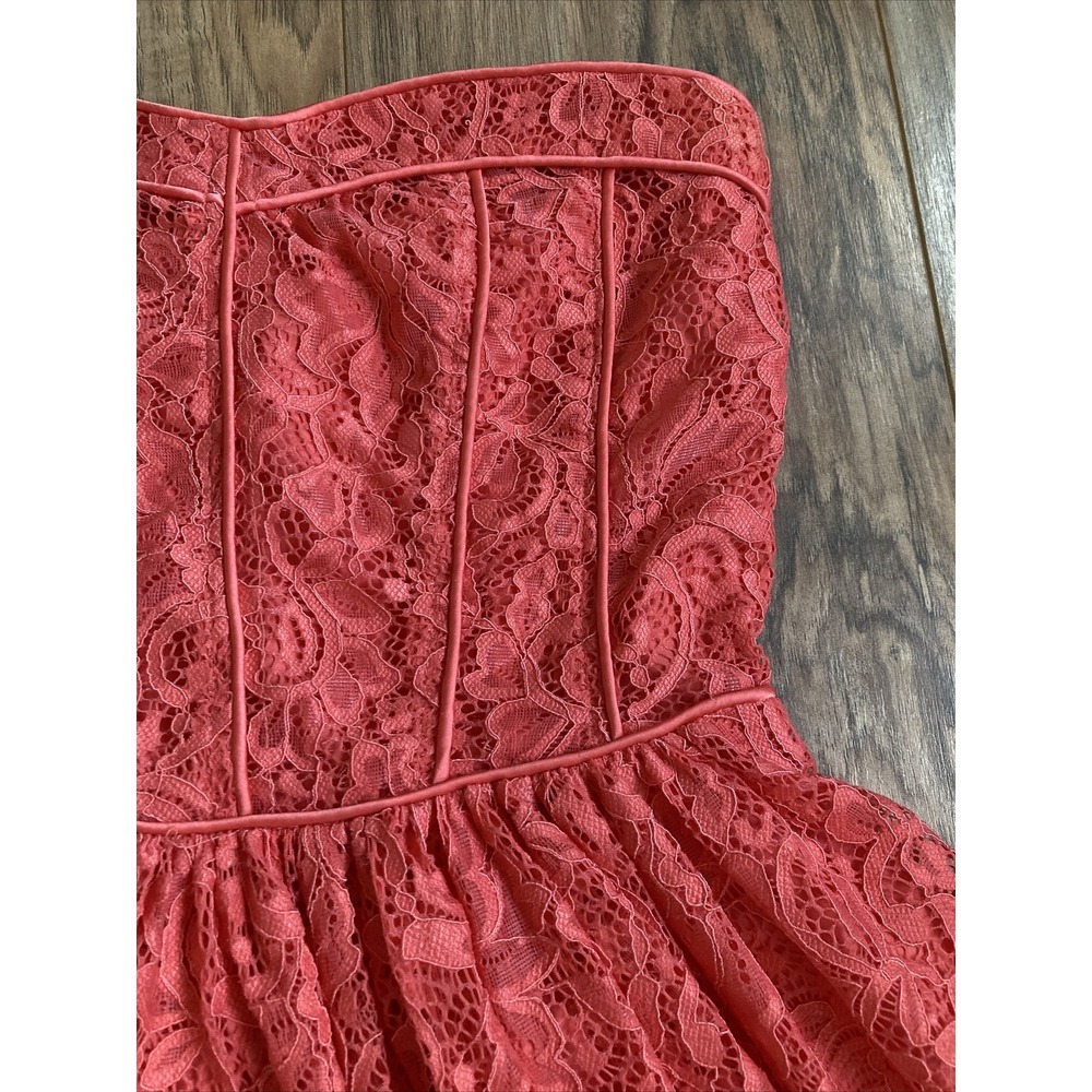 Eva Mendes Strapless Summer Dress Fit and Flare Coral Pink Floral Lace Size 4 - Picture 6 of 11